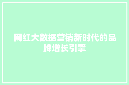 网红大数据营销新时代的品牌增长引擎
