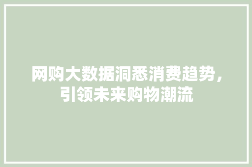 网购大数据洞悉消费趋势，引领未来购物潮流
