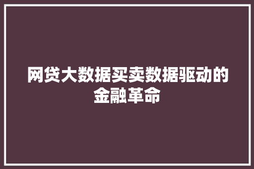 网贷大数据买卖数据驱动的金融革命 Web前端