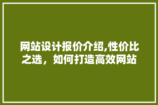 网站设计报价介绍,性价比之选，如何打造高效网站