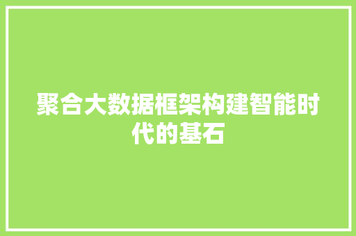 聚合大数据框架构建智能时代的基石