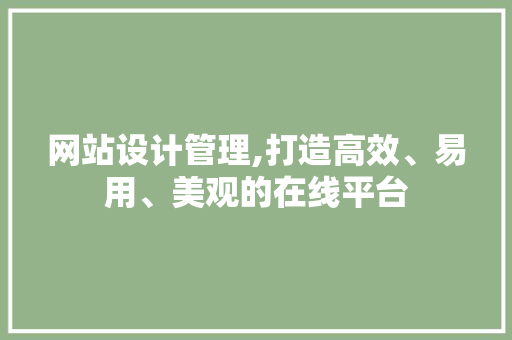 网站设计管理,打造高效、易用、美观的在线平台