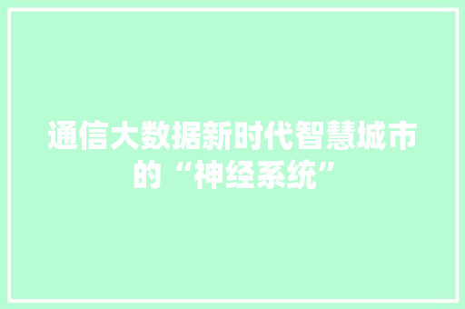 通信大数据新时代智慧城市的“神经系统”