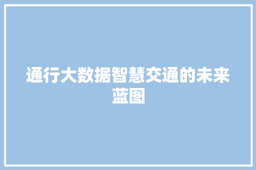 通行大数据智慧交通的未来蓝图