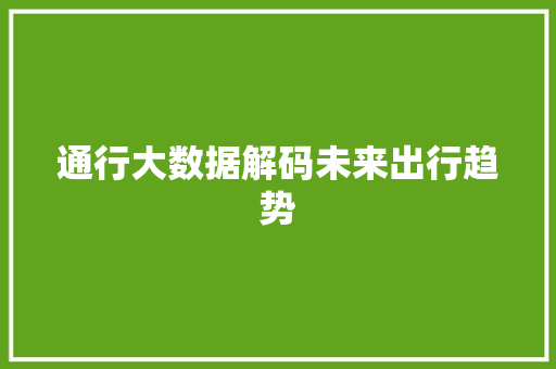 通行大数据解码未来出行趋势