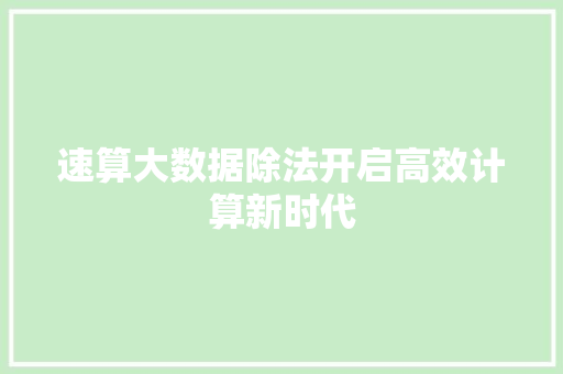 速算大数据除法开启高效计算新时代 友链在线