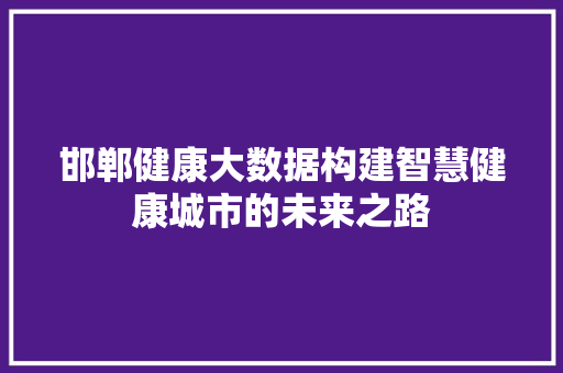 邯郸健康大数据构建智慧健康城市的未来之路