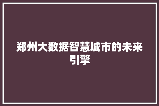 郑州大数据智慧城市的未来引擎