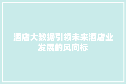 酒店大数据引领未来酒店业发展的风向标