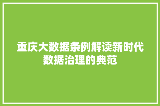 重庆大数据条例解读新时代数据治理的典范