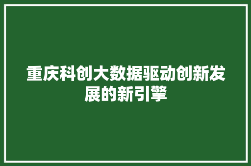 重庆科创大数据驱动创新发展的新引擎