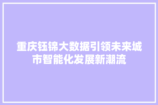 重庆钰锦大数据引领未来城市智能化发展新潮流