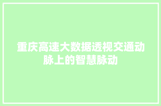 重庆高速大数据透视交通动脉上的智慧脉动