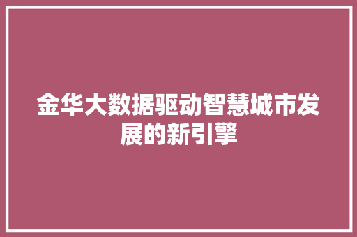 金华大数据驱动智慧城市发展的新引擎