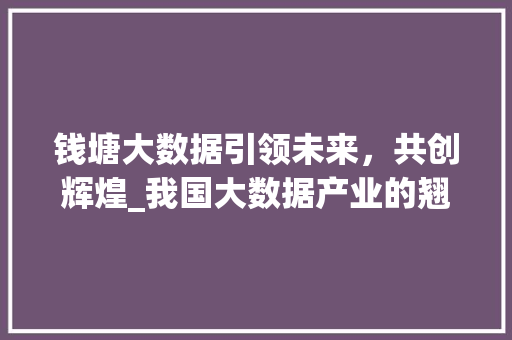 钱塘大数据引领未来，共创辉煌_我国大数据产业的翘楚
