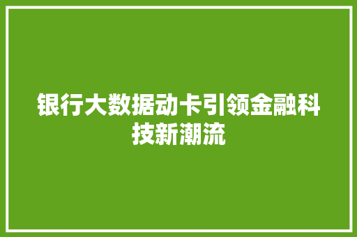 银行大数据动卡引领金融科技新潮流