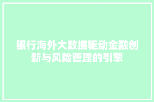 银行海外大数据驱动金融创新与风险管理的引擎
