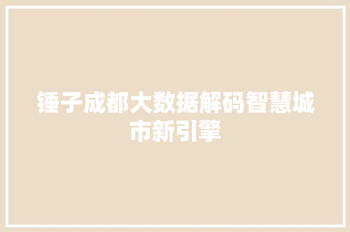 锤子成都大数据解码智慧城市新引擎