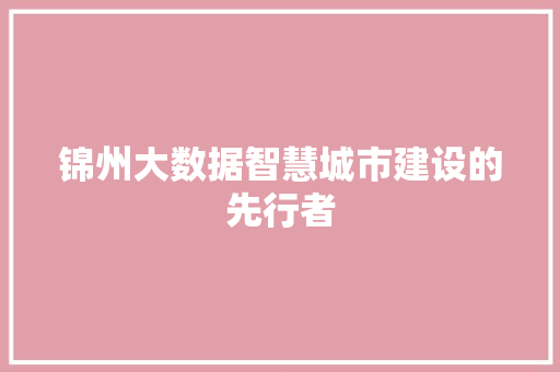 锦州大数据智慧城市建设的先行者