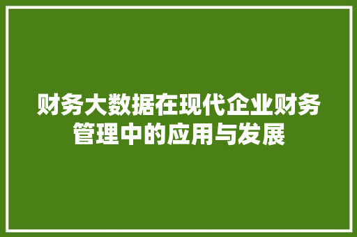 财务大数据在现代企业财务管理中的应用与发展