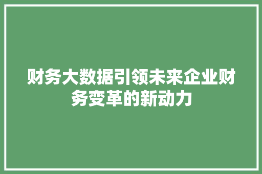 财务大数据引领未来企业财务变革的新动力