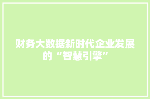 财务大数据新时代企业发展的“智慧引擎”