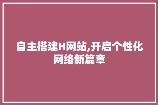 自主搭建H网站,开启个性化网络新篇章