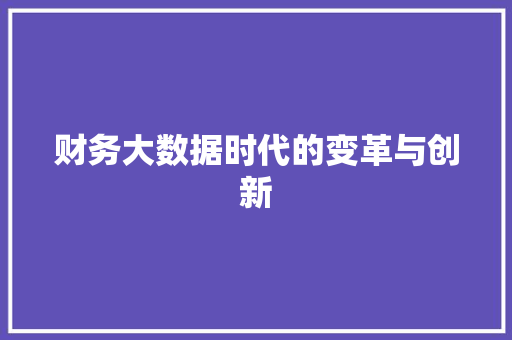 财务大数据时代的变革与创新