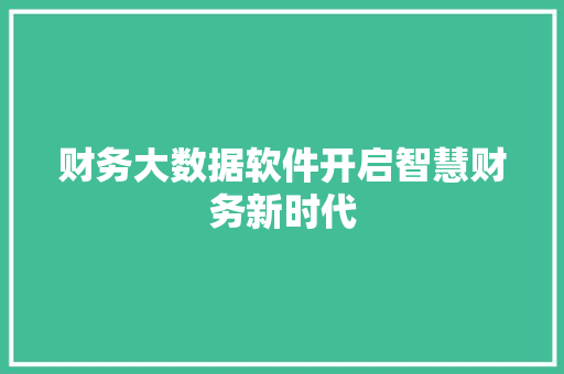 财务大数据软件开启智慧财务新时代