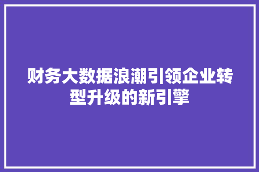 财务大数据浪潮引领企业转型升级的新引擎
