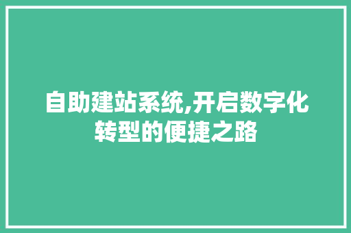 自助建站系统,开启数字化转型的便捷之路
