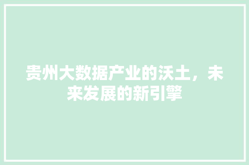 贵州大数据产业的沃土，未来发展的新引擎