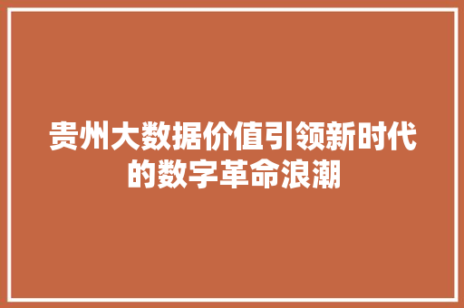 贵州大数据价值引领新时代的数字革命浪潮