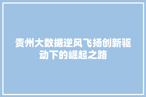贵州大数据逆风飞扬创新驱动下的崛起之路