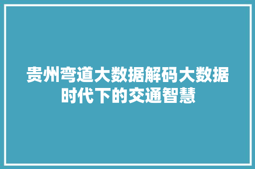 贵州弯道大数据解码大数据时代下的交通智慧 建站教程
