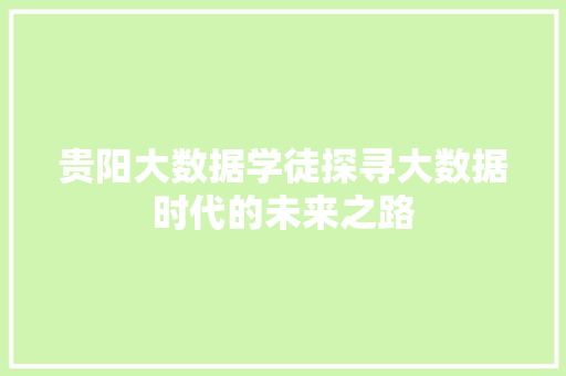 贵阳大数据学徒探寻大数据时代的未来之路 友链在线