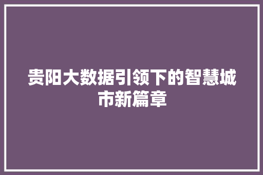 贵阳大数据引领下的智慧城市新篇章 友链在线