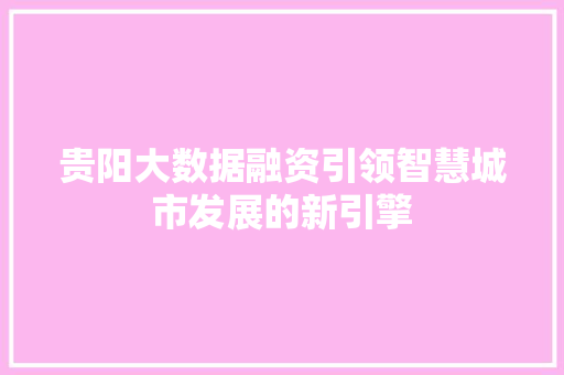 贵阳大数据融资引领智慧城市发展的新引擎