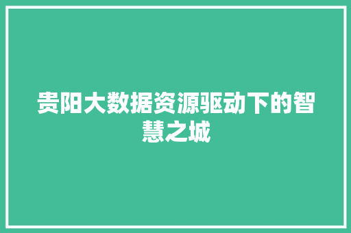 贵阳大数据资源驱动下的智慧之城