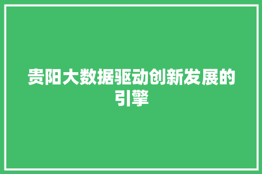 贵阳大数据驱动创新发展的引擎