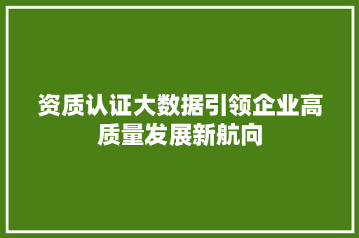 资质认证大数据引领企业高质量发展新航向