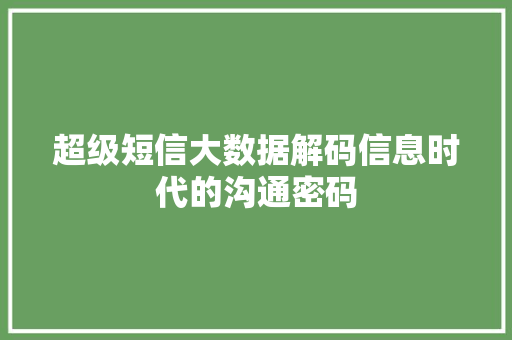 超级短信大数据解码信息时代的沟通密码 友链在线