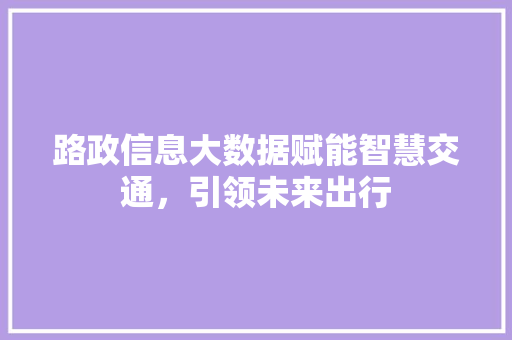 路政信息大数据赋能智慧交通，引领未来出行 友链在线