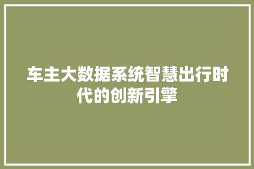 车主大数据系统智慧出行时代的创新引擎