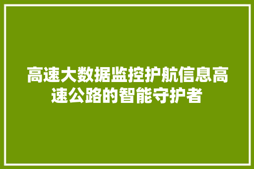 高速大数据监控护航信息高速公路的智能守护者
