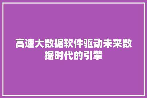 高速大数据软件驱动未来数据时代的引擎
