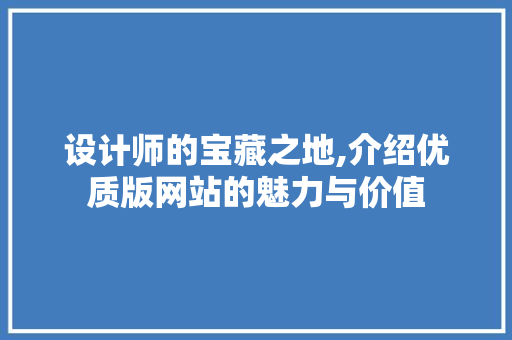设计师的宝藏之地,介绍优质版网站的魅力与价值