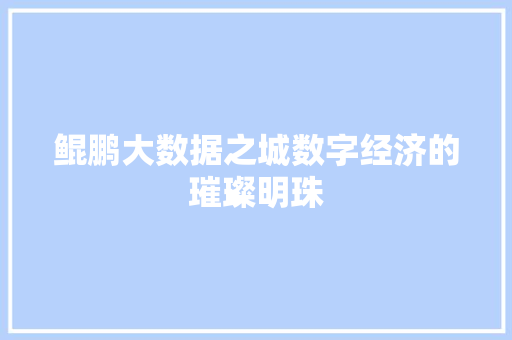 鲲鹏大数据之城数字经济的璀璨明珠 服务器/数据库