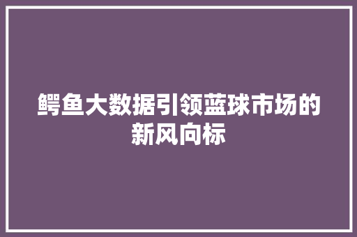 鳄鱼大数据引领蓝球市场的新风向标 服务器/数据库