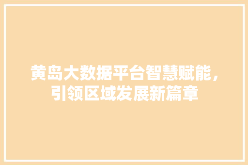 黄岛大数据平台智慧赋能，引领区域发展新篇章 建站教程